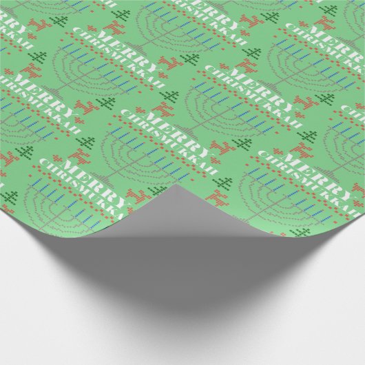 Merry Chrismukkah Pixel Rendier en Menorah Cadeaupapier (Hoek)