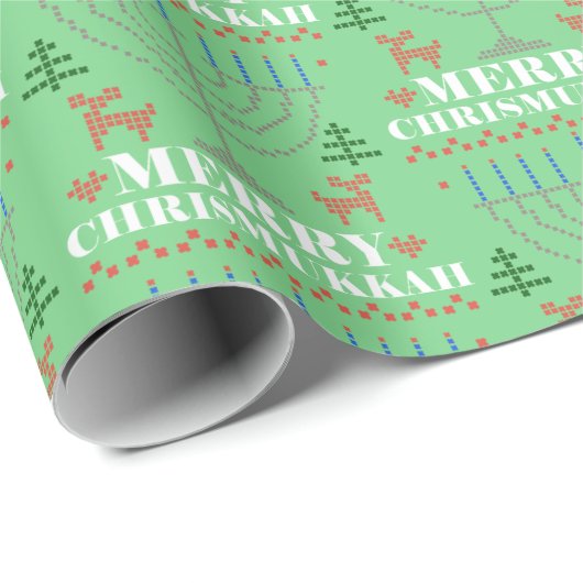 Merry Chrismukkah Pixel Rendier en Menorah Cadeaupapier (Rol Hoek)