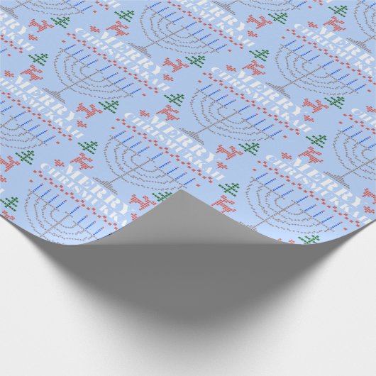 Merry Chrismukkah Pixel Rendier en Menorah Cadeaupapier (Hoek)