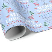 Merry Chrismukkah Pixel Rendier en Menorah Cadeaupapier (Rol Hoek)