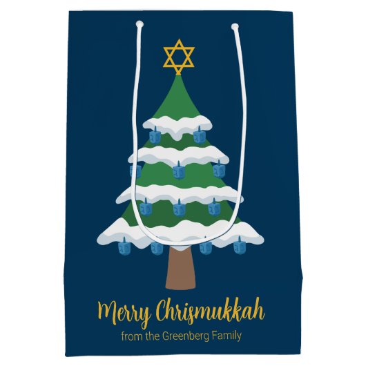 Merry Chrismukkah Schattige Hanukkah Tree Party Medium Cadeauzakje (Achterkant)