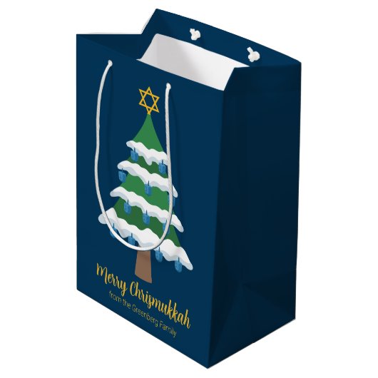 Merry Chrismukkah Schattige Hanukkah Tree Party Medium Cadeauzakje (Achterkant Gekanteld)