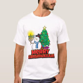 Merry Chrismukkah Snowman Menorah en Custom Name T-shirt (Voorkant)