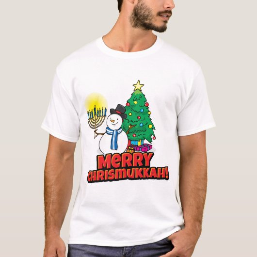 Merry Chrismukkah Snowman Menorah en Custom Name T-shirt (Voorkant)