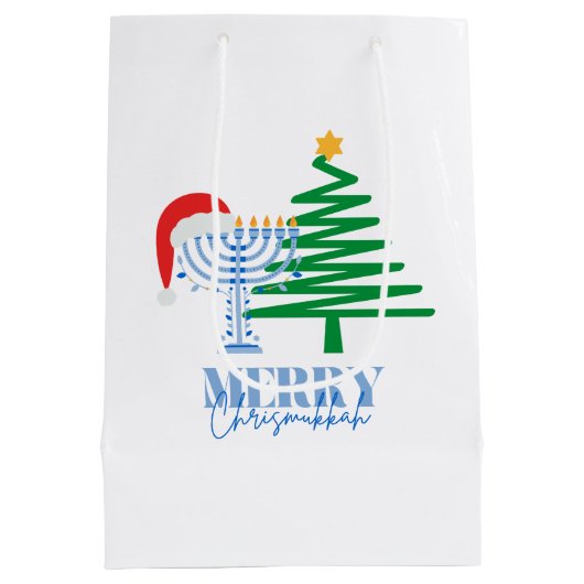 Merry Chrismukkah White Gift Bag Medium Cadeauzakje (Achterkant)