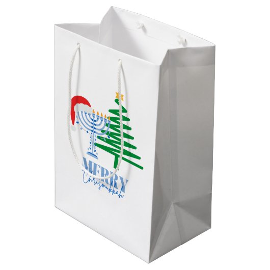 Merry Chrismukkah White Gift Bag Medium Cadeauzakje (Achterkant Gekanteld)