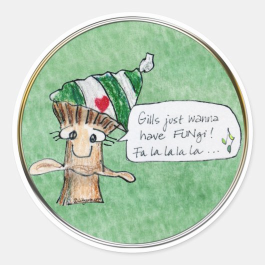Merry ChrisMUSH Cartoon Mushroom Ronde Sticker (Voorkant)