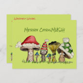 Merry ChrisMUSH Christmas Mushrooms Cartoon Feestdagenkaart (Voorkant / Achterkant)