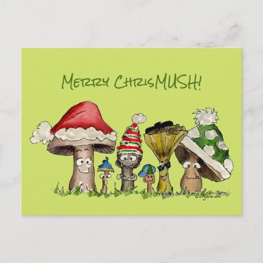 Merry ChrisMUSH Christmas Mushrooms Cartoon Feestdagenkaart (Voorkant)