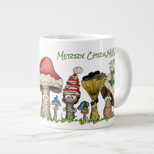 Merry ChrisMUSH Christmas Mushrooms Cartoon Grote Koffiekop (Voorkant rechts)