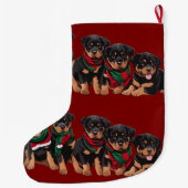 Merry Chrismutts Rottweiler Puppies dragen sjaal Grote Kerstsok (Achterkant)