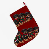 Merry Chrismutts Rottweiler Puppies dragen sjaal Grote Kerstsok (Achterkant (Hangend))