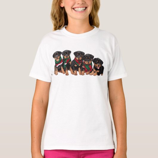 Merry Chrismutts Rottweiler Puppies dragen sjaal T-shirt (Voorkant)
