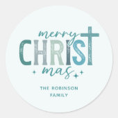 Merry Christ mas Christelijk Boho Familienaam Ronde Sticker (Voorkant)