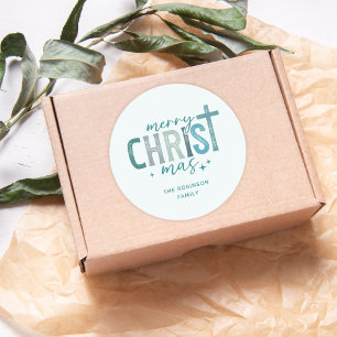 Merry Christ mas Christelijk Boho Familienaam Ronde Sticker