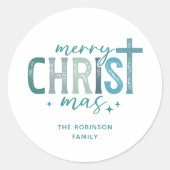 Merry Christ mas Christelijk Boho Familienaam Ronde Sticker (Voorkant)