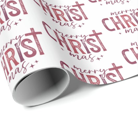 Merry Christ mas Christelijk Religieus Modern Rood Cadeaupapier (Rol Hoek)