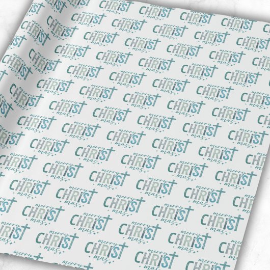 Merry Christ mas Christelijk Religious Boho Blue Cadeaupapier