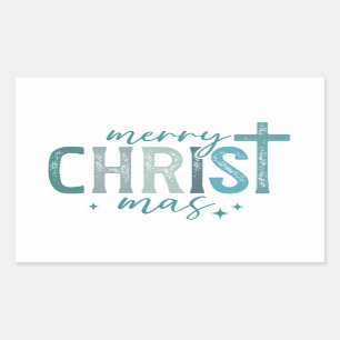 Merry Christ mas Christelijk Religious Bold Green Rechthoekige Sticker