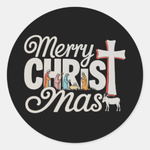 Merry Christ Mas Christelijke kerst Jesus Xmas Ronde Sticker