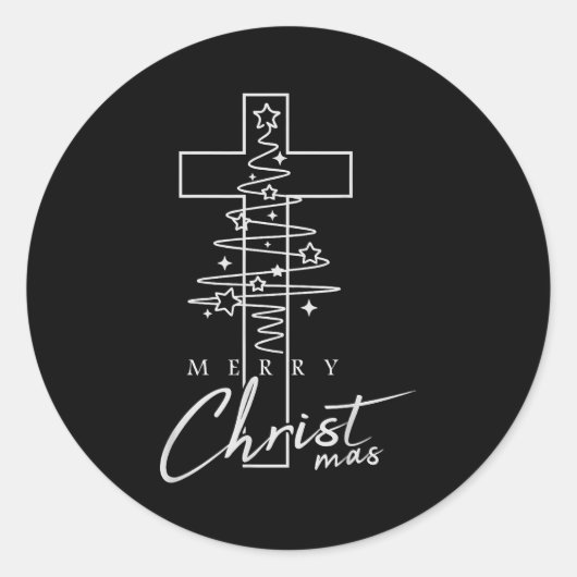 Merry Christ Mas Christian Christmas Jesus Christm Ronde Sticker (Voorkant)