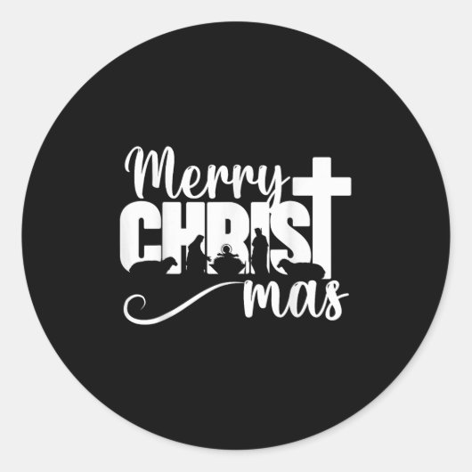 Merry Christ Mas Christian Christmas Jesus Christm Ronde Sticker (Voorkant)