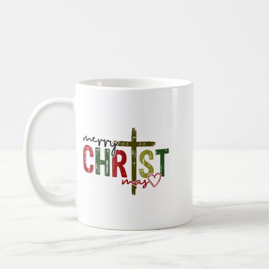 Merry Christ Mas Faith Cross Religious Christmas Q Koffiemok (Links)