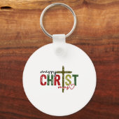 Merry Christ Mas Faith Cross Religious Christmas Q Sleutelhanger (Voorkant)