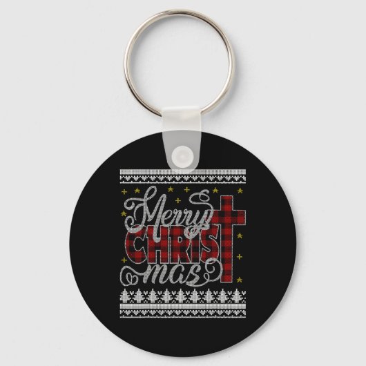 Merry Christ Mas Jesus Christelijke Pyjama's Ugly Sleutelhanger (Voorkant)