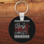 Merry Christ Mas Jesus Christelijke Pyjama's Ugly Sleutelhanger (Voorkant)