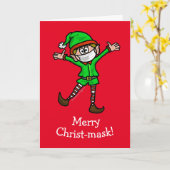 Merry Christ-mask COVID-19 Elf Christmas Kaart (Gele Bloem)