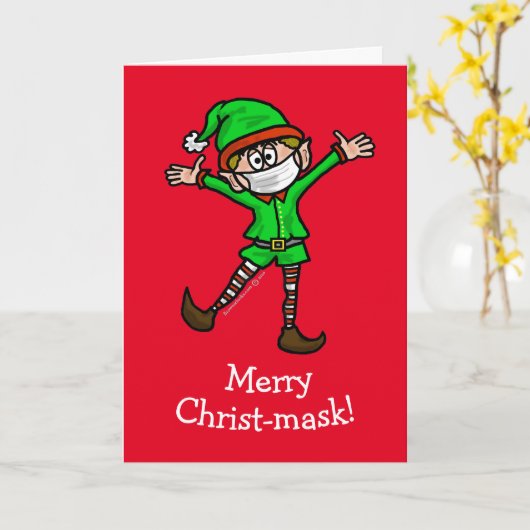 Merry Christ-mask COVID-19 Elf Christmas Kaart (Gele Bloem)