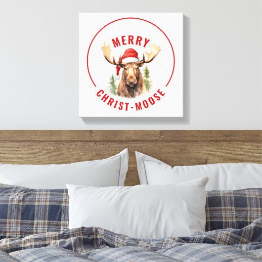 Merry Christ-moose Funny Christmas Moose Canvas Afdruk (Insitu (Slaapkamer))