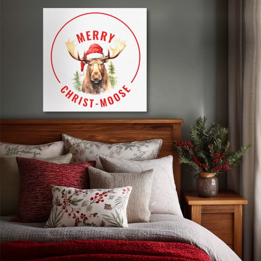 Merry Christ-moose Funny Christmas Moose Canvas Afdruk