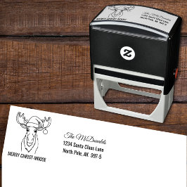 Merry Christ-Moose met Santa Hat Retouradres Zelfinktende Stempel