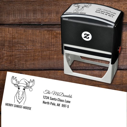 Merry Christ-Moose met Santa Hat Retouradres Zelfinktende Stempel