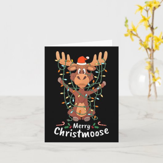 Merry Christeland kerstmis Moose Xmas Tree Lights Kaart (Gele Bloem)