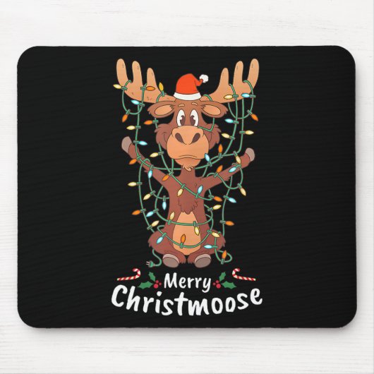 Merry Christeland kerstmis Moose Xmas Tree Lights Muismat (Voorkant)