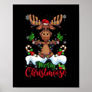 Merry Christeland kerstmis Moose Xmas Tree Lights Poster