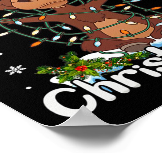 Merry Christeland kerstmis Moose Xmas Tree Lights Poster (Hoek)