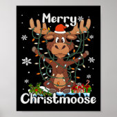 Merry Christeland kerstmis Moose Xmas Tree Lights Poster (Voorkant)