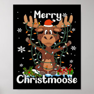 Merry Christeland kerstmis Moose Xmas Tree Lights Poster
