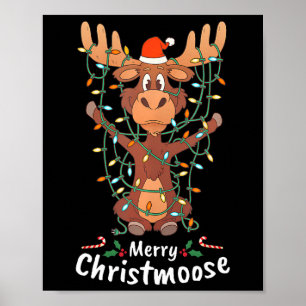 Merry Christeland kerstmis Moose Xmas Tree Lights Poster