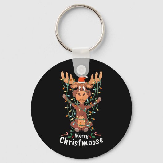 Merry Christeland kerstmis Moose Xmas Tree Lights Sleutelhanger (Voorkant)