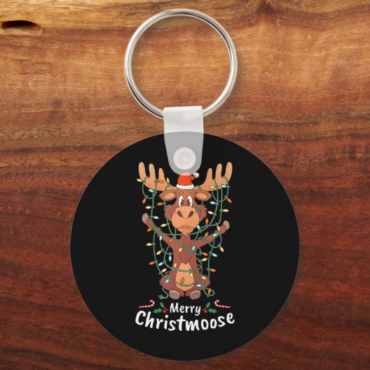 Merry Christeland kerstmis Moose Xmas Tree Lights Sleutelhanger (Voorkant)