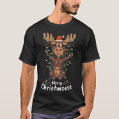 Merry Christeland kerstmis Moose Xmas Tree Lights T-shirt (Voorkant)