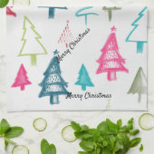 Merry Christma Multicolor Abstracte Holiday Trees Theedoek (Gevouwen)
