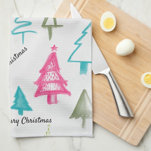 Merry Christma Multicolor Abstracte Holiday Trees Theedoek (Quarter Fold)
