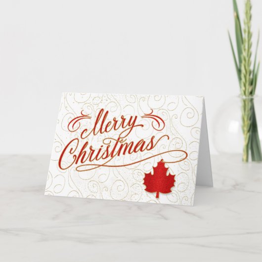 Merry Christma voor Canadezen in Red en Gold Maple Feestdagen Kaart (Voorkant)
