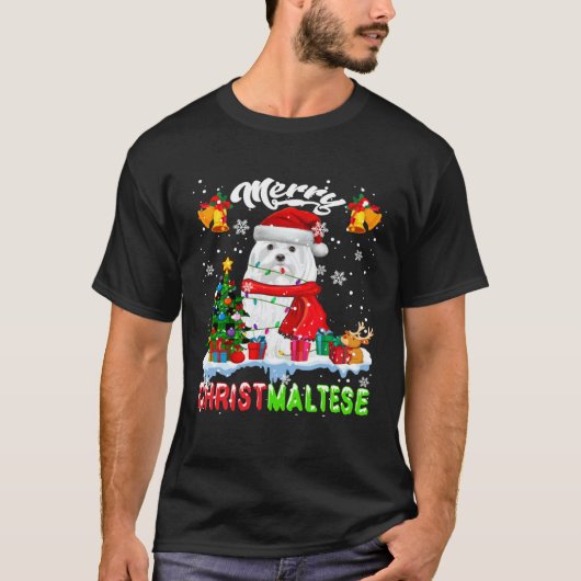 Merry Christmaltese Merry Christmas Xmas Light San T-shirt (Voorkant)